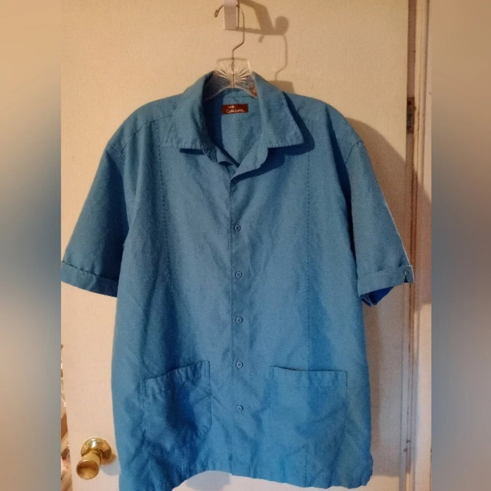 Cafe Luna Casual Short Sleeve‎ Shirt Vintage Look Blue Sz.Large